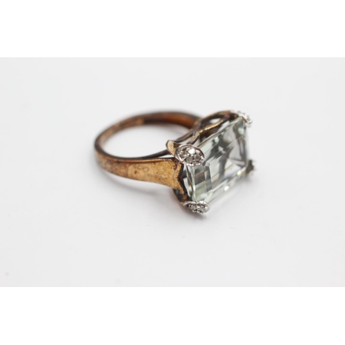 70 - 9ct gold diamond sided gemstone dress ring (4.3g) Size K