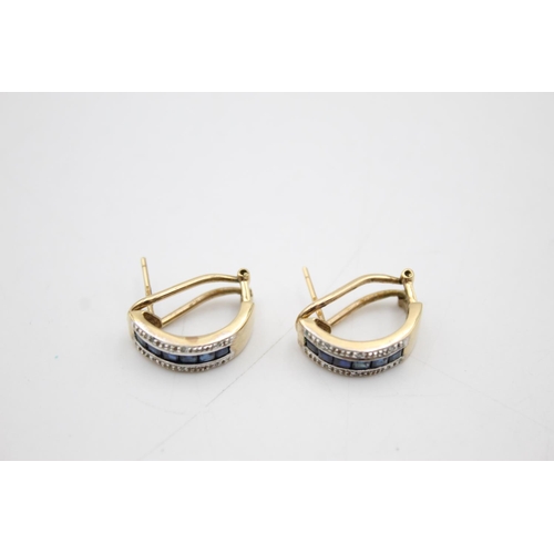77 - 9ct gold diamond & sapphire earrings (4.1g)