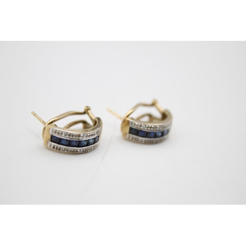 77 - 9ct gold diamond & sapphire earrings (4.1g)