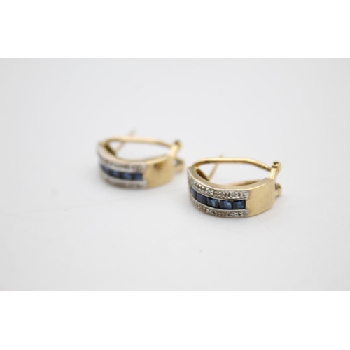 77 - 9ct gold diamond & sapphire earrings (4.1g)