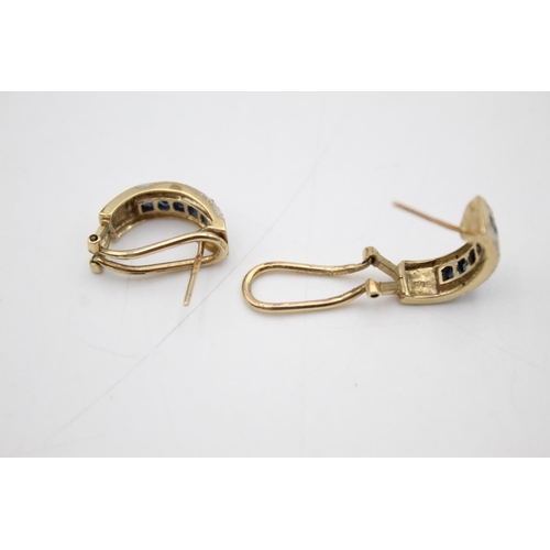 77 - 9ct gold diamond & sapphire earrings (4.1g)