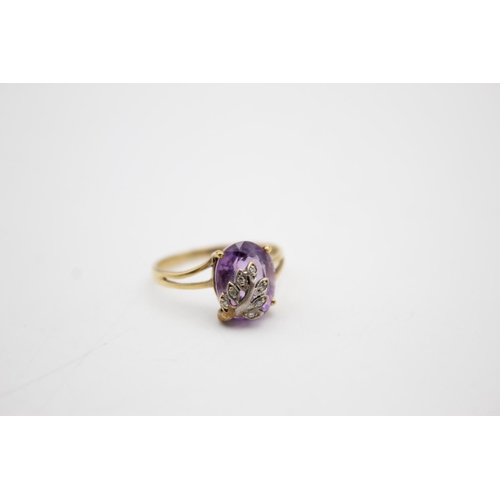 79 - 9ct gold amethyst & diamond ring (1.8g) Size J
