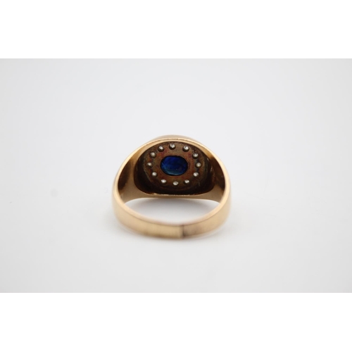 82 - 10ct gold sapphire & diamond halo ring (7.8g) Size T