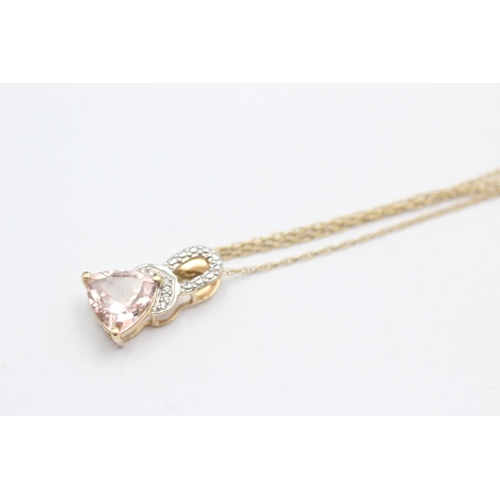 87 - 9ct gold brown gemstone & diamond pendant necklace (3.1g)