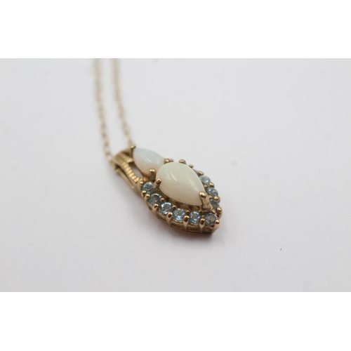 95 - 9ct gold opal & blue gemstone cluster pendant necklace (1.9g)