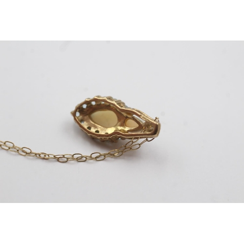 95 - 9ct gold opal & blue gemstone cluster pendant necklace (1.9g)