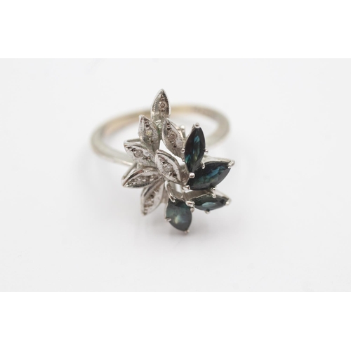 92 - 18ct white gold green gemstone & diamond floral cluster ring (5.5g) Size Q