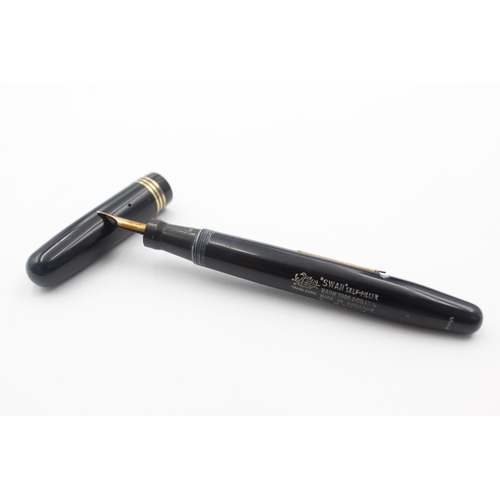 Vintage MABIE TODD Swan Self Filler Navy FOUNTAIN PEN w/ 14ct Gold