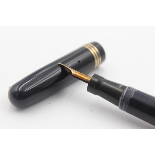 Vintage MABIE TODD Swan Self Filler Navy FOUNTAIN PEN w/ 14ct Gold