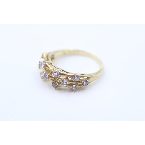 17 - 9ct gold tanzanite set three row half eternity dress ring - size q (2.9g)