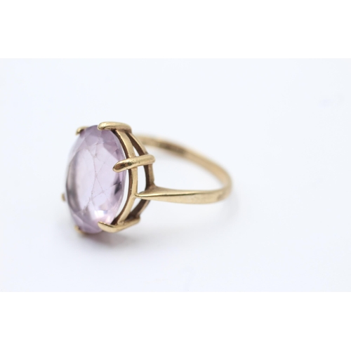 2 - 9ct gold vintage rose de france amethyst set cocktail ring - size o1/2 (4.2g)