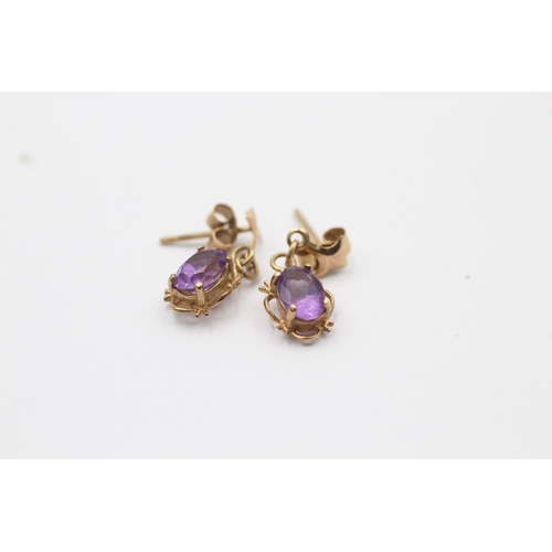 21 - 3 x 9ct yellow gold paired earrings inc. garnet, sapphire & amethyst (1.9g)