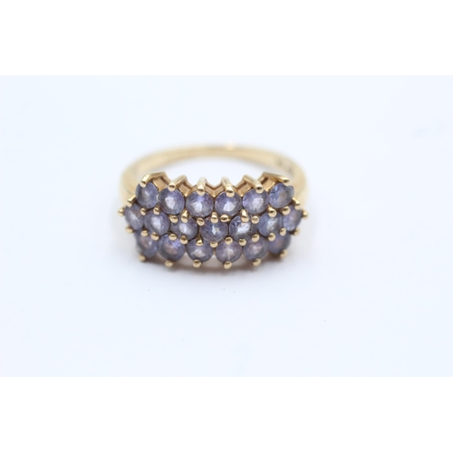 24 - 9ct gold tanzanite set cluster ring - size p (4g)