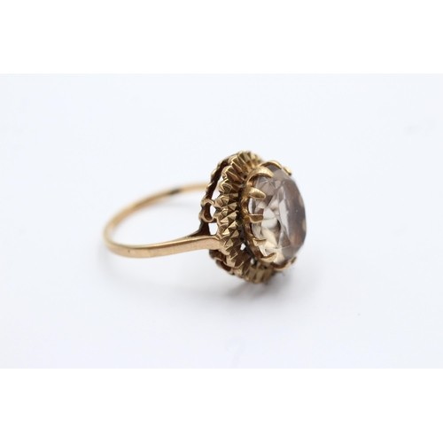 3 - 9ct gold vintage smokey quartz set cocktail ring - size n (3.4g)