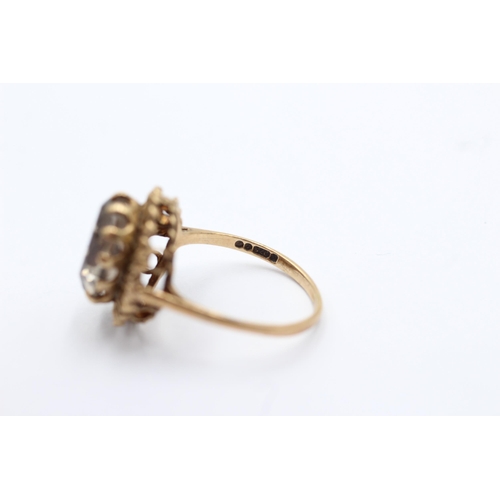 3 - 9ct gold vintage smokey quartz set cocktail ring - size n (3.4g)