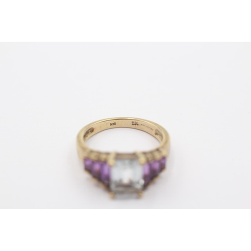 41 - 9ct gold aquamarine & amethyst dress ring (3.3g) Size   M