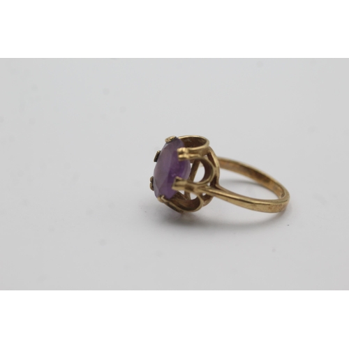 42 - 9ct gold amethyst solitaire ring (2.6g) Size   F