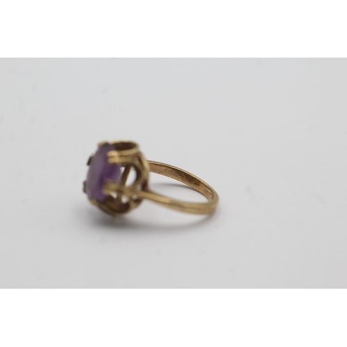 42 - 9ct gold amethyst solitaire ring (2.6g) Size   F