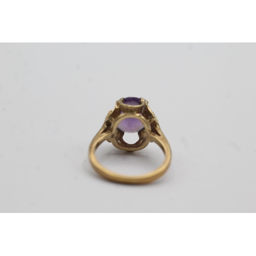 42 - 9ct gold amethyst solitaire ring (2.6g) Size   F