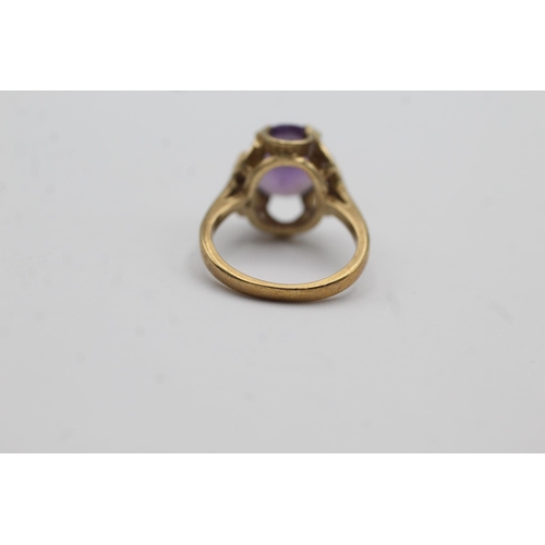 42 - 9ct gold amethyst solitaire ring (2.6g) Size   F