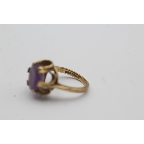 42 - 9ct gold amethyst solitaire ring (2.6g) Size   F