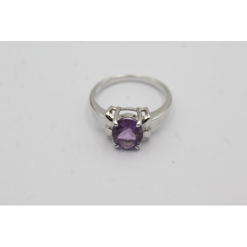 43 - 9ct white gold amethyst solitaire ring (3.1g) Size   N