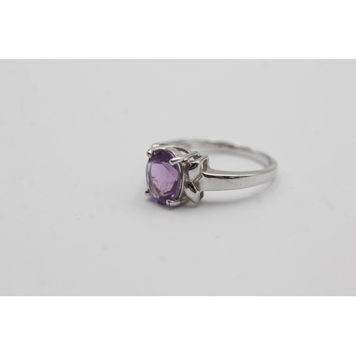 43 - 9ct white gold amethyst solitaire ring (3.1g) Size   N