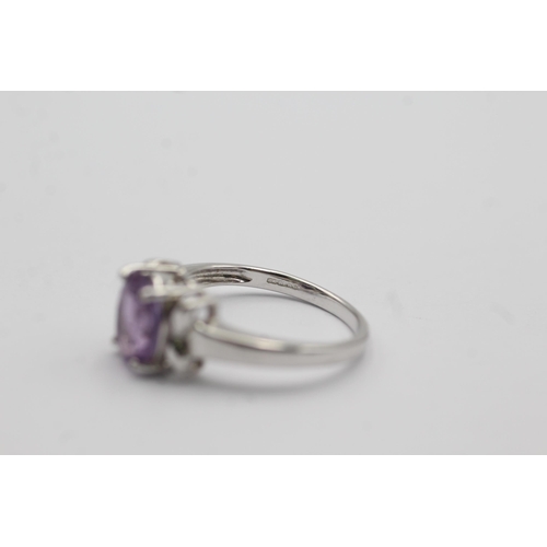 43 - 9ct white gold amethyst solitaire ring (3.1g) Size   N