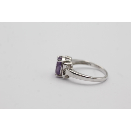 43 - 9ct white gold amethyst solitaire ring (3.1g) Size   N