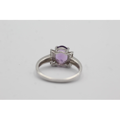 43 - 9ct white gold amethyst solitaire ring (3.1g) Size   N