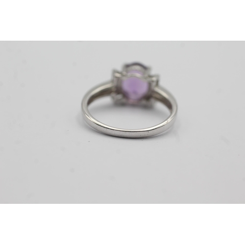 43 - 9ct white gold amethyst solitaire ring (3.1g) Size   N