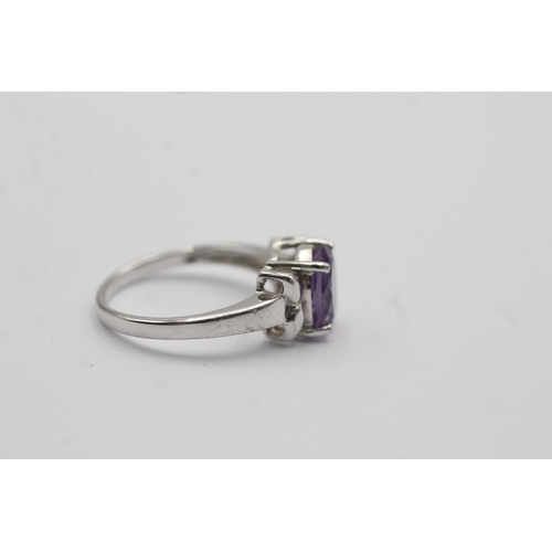 43 - 9ct white gold amethyst solitaire ring (3.1g) Size   N