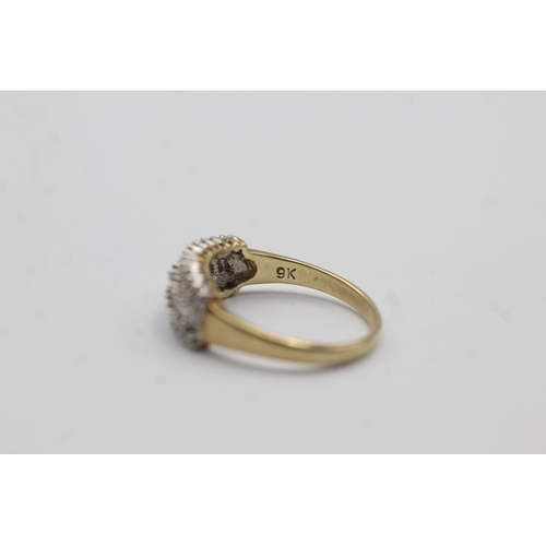 46 - 9ct gold diamond three row dress ring (2.3g) Size   M