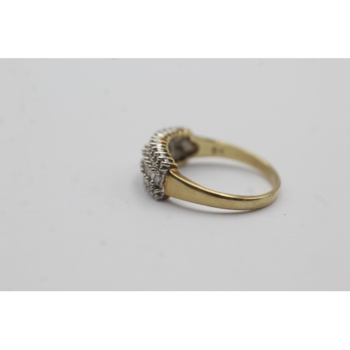 46 - 9ct gold diamond three row dress ring (2.3g) Size   M