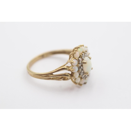 49 - 9ct gold diamond & opal halo ring (3.2g) Size   Q