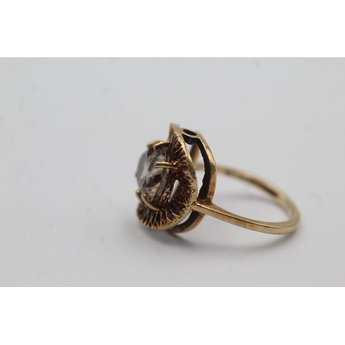 50 - 9ct gold smoky quartz dress ring with textured frame (3.1g) Size   K