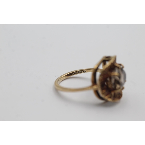 50 - 9ct gold smoky quartz dress ring with textured frame (3.1g) Size   K