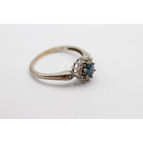 61 - 9ct gold diamond & sapphire halo ring (1.9g) Size   N