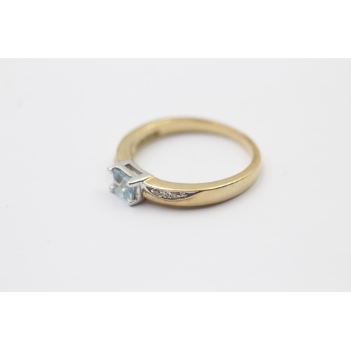 9 - 9ct gold vintage aquamarine and diamond set ring - size n (2.7g)