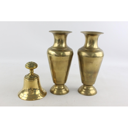 3 x Antique / Vintage BRASS Ornaments Inc Vases, Ornate Engraved Bell 4117g