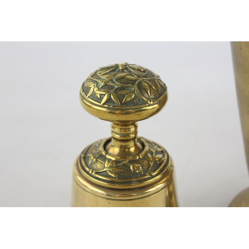 3 x Antique / Vintage BRASS Ornaments Inc Vases, Ornate Engraved Bell 4117g