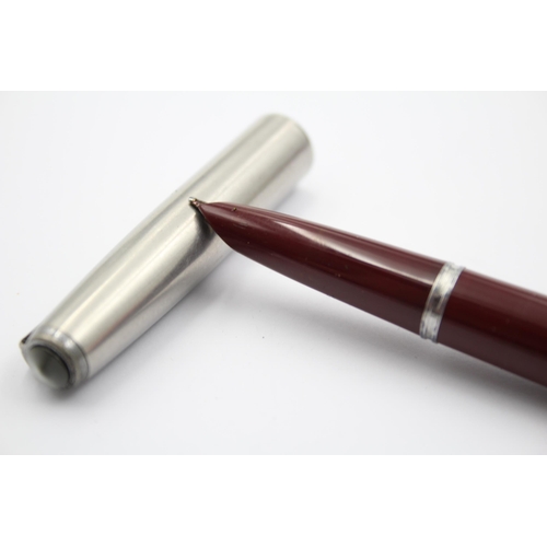 401 - Vintage PARKER 51 Burgundy FOUNTAIN PEN w/ Brushed Steel Cap WRITING