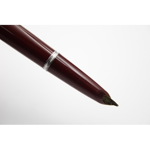 401 - Vintage PARKER 51 Burgundy FOUNTAIN PEN w/ Brushed Steel Cap WRITING