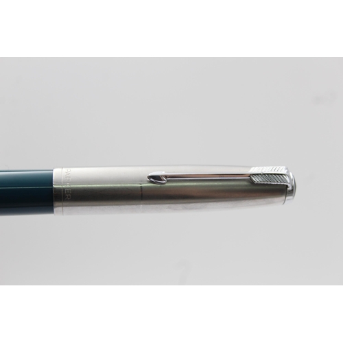 402 - Vintage PARKER 51 Teal FOUNTAIN PEN w/ Brushed Steel Cap WRITING