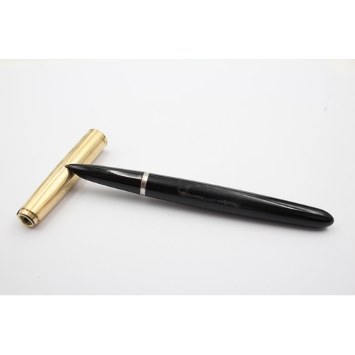 405 - Vintage PARKER 51 Black FOUNTAIN PEN w/ Rolled Gold Cap WRITING