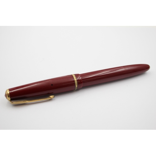 411 - Vintage PARKER Senior Duofold Burgundy FOUNTAIN PEN w/ 14ct Gold Nib WRITING