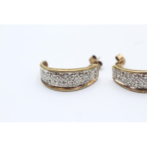 1 - 9ct gold diamond set half hoop earrings (2.8g)