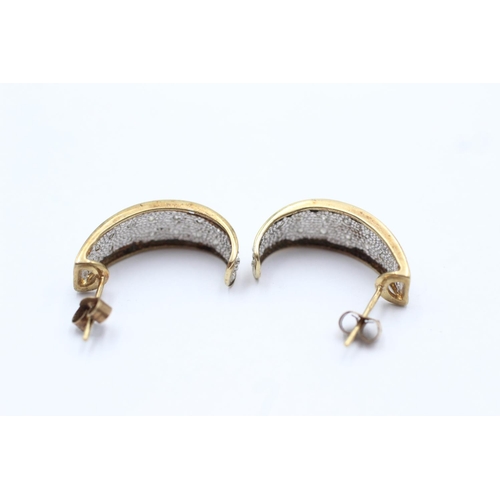 1 - 9ct gold diamond set half hoop earrings (2.8g)