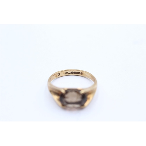 105 - 9ct gold vintage modernist smokey quartz set ring - size m (2.7g)