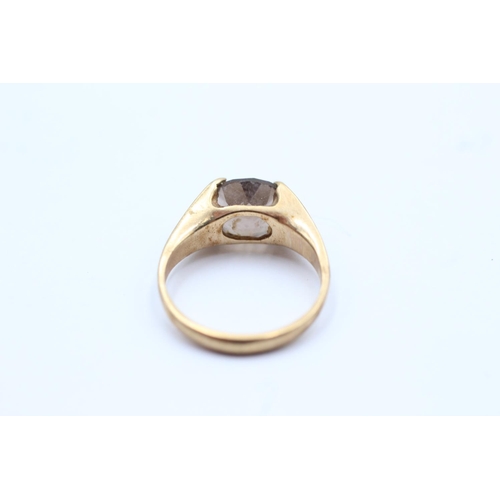 105 - 9ct gold vintage modernist smokey quartz set ring - size m (2.7g)